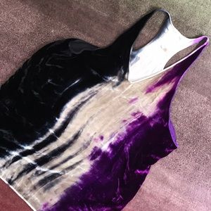 Tie dye velvet racer back tank. Purple black cream